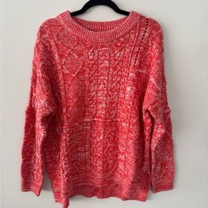 Dex Coral Marled Cable Knit Crewneck Sweater